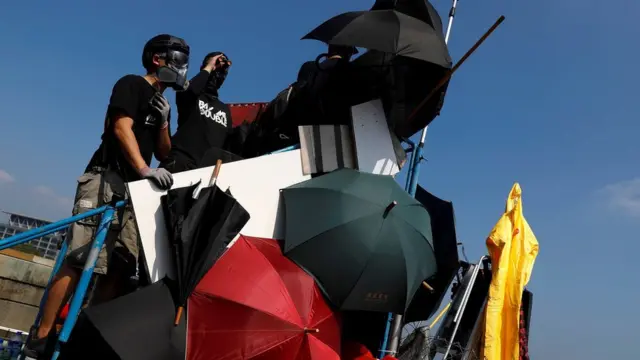 Anti-government protesters gather at the Chinese University of Hong Kong campus in Hong Kong, China, November 13, 2019.