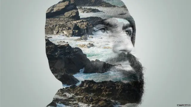 Double exposure conceptual portrait of a guy