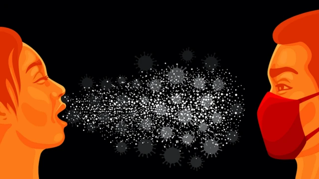 मास्क लगाएमा व्यक्तिका अगाडि हाच्छ्युँ गरेको प्रतिकात्मक तस्बीर