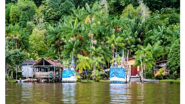 Comunidade ribeirinha na fronteira do Brasil com a Guiana