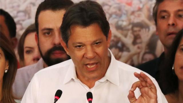 Fernando Haddad speaks during a news conference in Sao Paulo