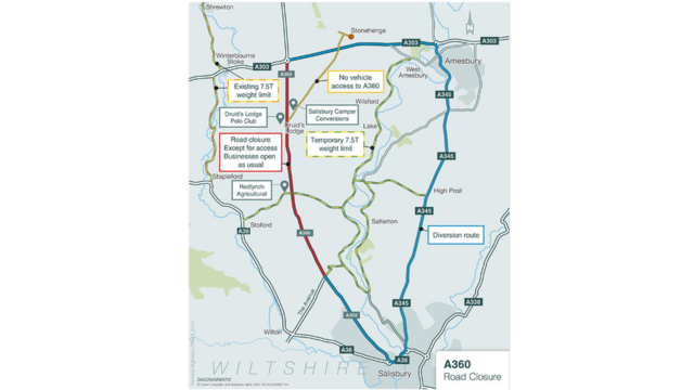 A360 section closure in Wiltshire for three months from April