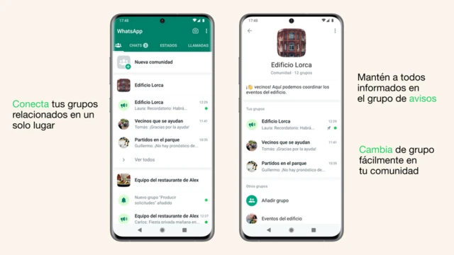 Gráfico de WhatsApp que explica cómo funciona Comunidades.