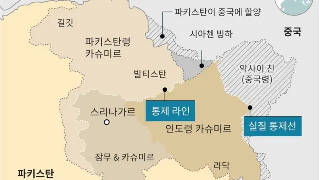 지역 간 통제선과 실질 통제선을 보여주는 지도