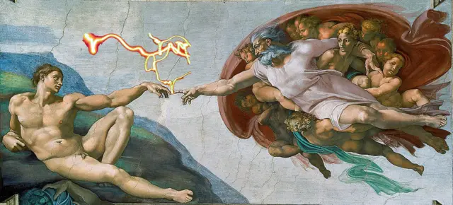 Dios y Adán, detalle del fresco de la Capilla Sixtina de Miguel Ángel