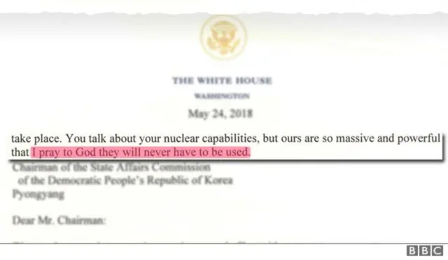 트럼프는 미국의 핵무기는 북한보다 더 강력해서 절대 사용할 필요가 없기를 신께 기도한다고 말했다