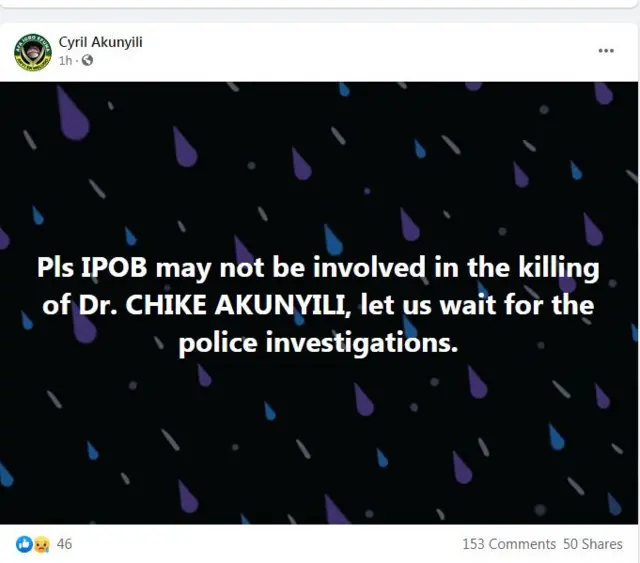 Ozi Cyril Akunyili wepụtara na Facebook ya