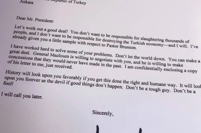 Letter dated 9 October sent by US President Donald Trump to Turkish President Recep