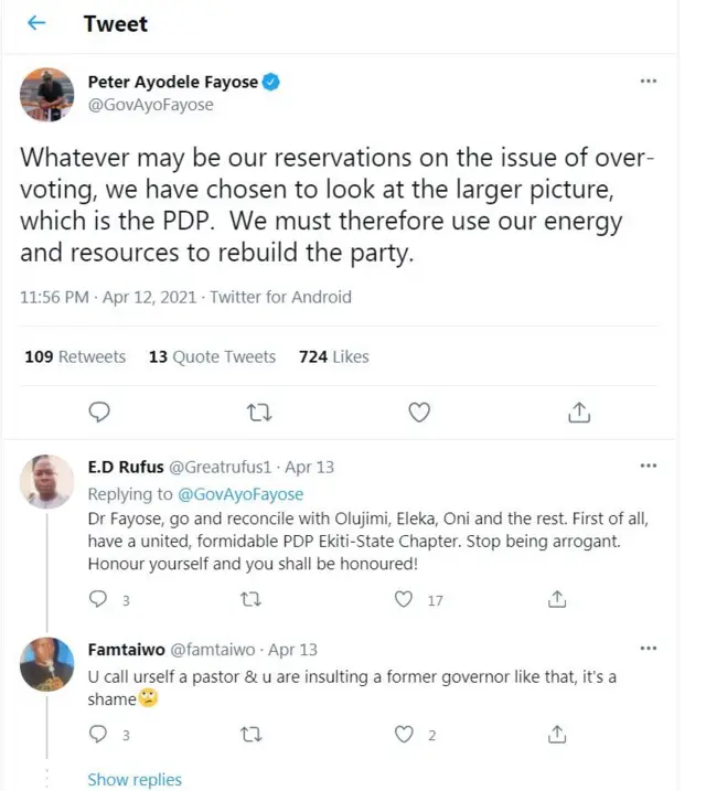 Ọrọ ti Ayodele Fayose kọ