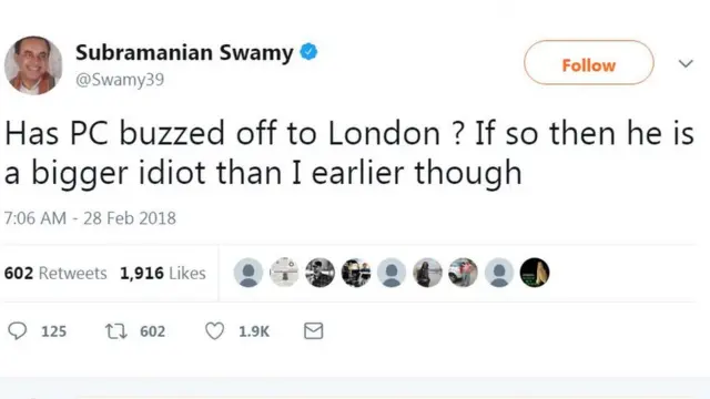 லண்டன் தப்பியோடிவிட்டாரா ப.சிதம்பரம் - சுப்ரமணியன் சுவாமி நையாண்டி