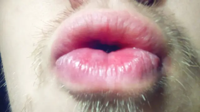 Pink lip of man