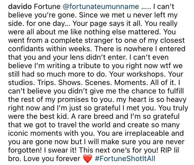 Screenshot of Davido tribute
