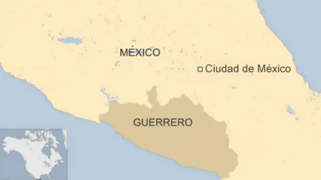 Mapa de México con Guerrero señalado.