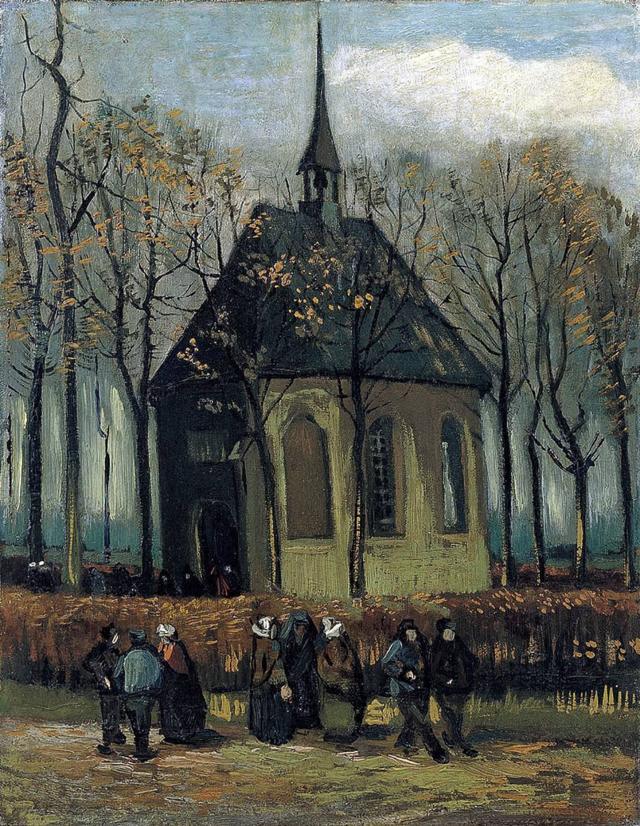 "Congregação deixando a igreja reformada em Nuenen", Vincent van Gogh 1884-1885