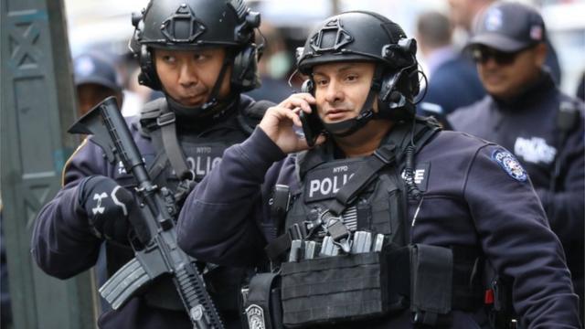 Heavily armed police in New York