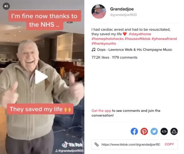 Скрін з ТікТока: "У мене все добре - завдяки Національній службі охорони здоров'я. ‎Вони врятували мені життя"‎‎‎