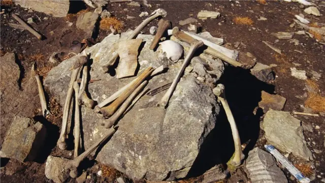 Hundreds of human skeletons are still scattered in and around Roopkund lake (Credit: Indian Pictures RF/Alamy)