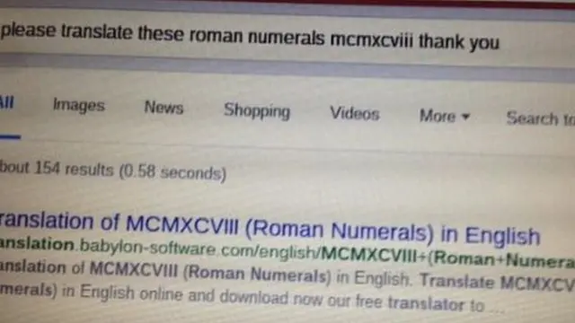 "Por favor, traduzca estos números romanos mcmxcviii. Gracias", había escrito May Ashworth, de 86 años, en el buscador.