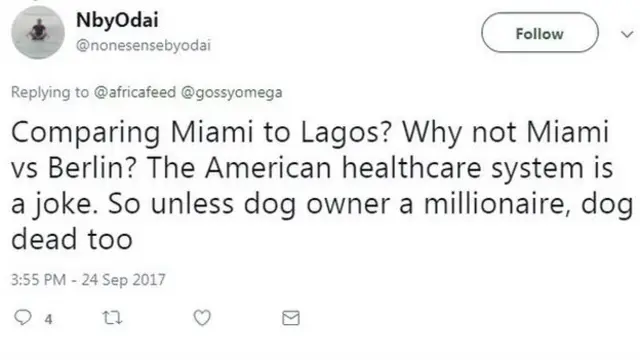 Dis person dey wonder why Africafeed go dey compare Nigeria with US instead of with country like Berlin.