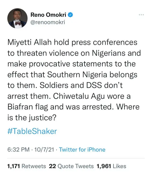 Reno Omokri, socio-political activist react to arrest of Chiwetalu Agu
