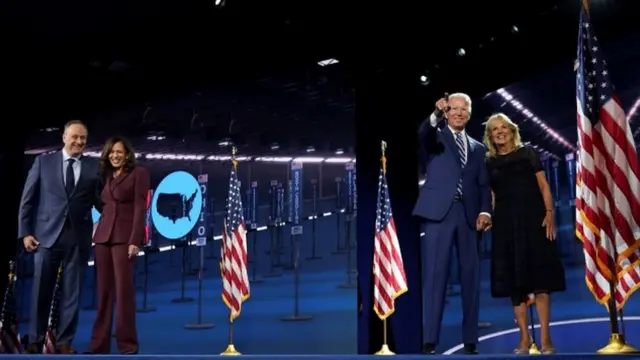 جو بائیڈن اور اُن کی اہلیہ ۔ کاملہ ہیرس اور اُن کے شوہر ڈیموکریٹک نیشنل کانگریس کے موقع پر