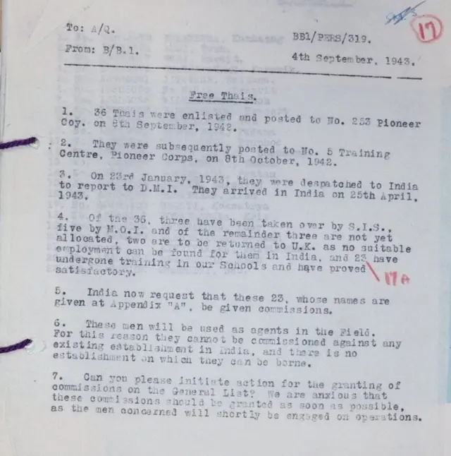 รายงานเกี่ยวกับจำนวนเสรีไทยที่เป็นทหารที่เข้ารับประจำการในกองร้อยที่ 253 เหล่าการโยธา (TNA, HS 1/65)