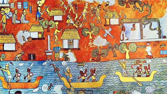 奇琴伊察玛雅神庙里的壁画有1600年历史，颜色依旧鲜艳，即便是通常会褪色的蓝色也是如此。