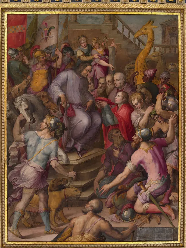 Quadropág betGiorgio Vasari 'Lorenzo, o Magnífico, recebe homenagem dos embaixadores' (1556-8) mostra girafa