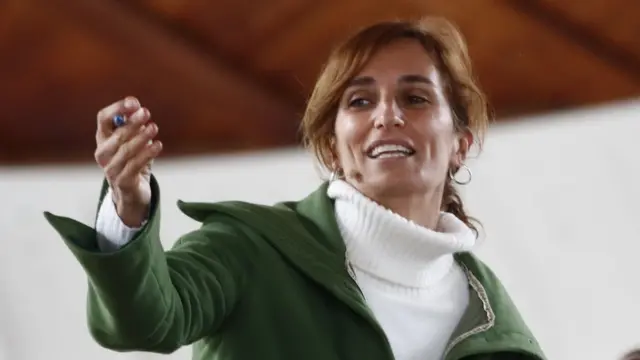 Mónica García, candidata de Más Madrid, en un acto de campaña electoral en Madrid