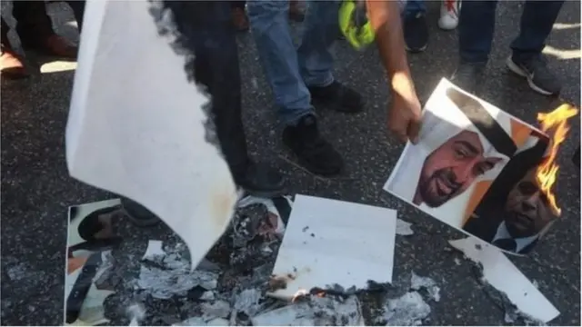 ઇઝરાયલ અને યૂએઈ સામે પેલેસ્ટાઇનવાસીઓનું પ્રદર્શન