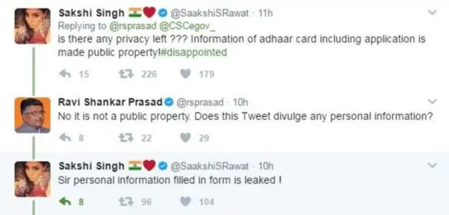 சாக்ஷி - ரவிசங்கர் பிரசாத் ட்விட்டர் உரையாடல்