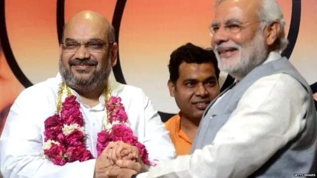 Mr Modi and Amit Shah (left) dominate the BJP