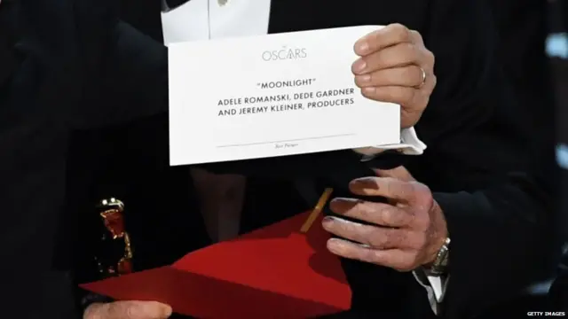 Card announcing Moonlight's win