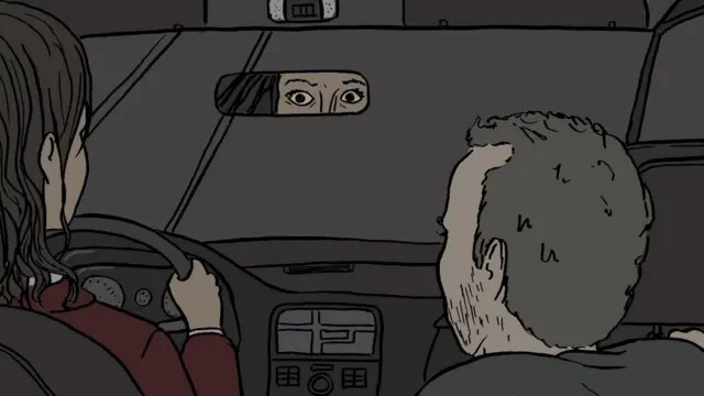 Ilustraçãocadastro com bonusmotoristacadastro com bonusUber assustada olhando pelo retrovisor