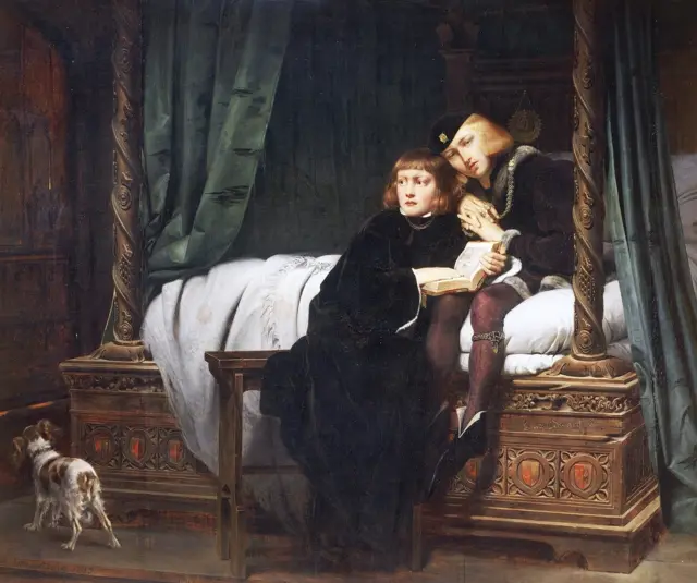 The Princes in the Tower, Edward V (1470-circa 1483) and his brother Richard (1473-ca 1483), sons of Edward IV of England and Elizabeth Woodville. Painting by Paul Delaroche (1797-1856), 1831, oil on canvas, 181x215 cm. Paris, Musée Du Louvre