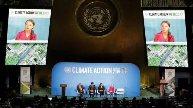 Swedish Climate activist Greta Thunberg speaks at the 2019 United Nations Climate Action Summit at U.N. headquarters in New York City