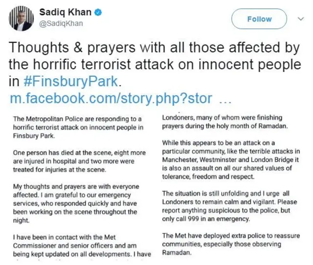 Sadiq Khan tweet