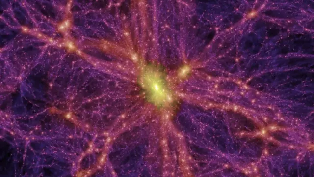 Computer-generated image. 'Dark Matter' which some scientists believe is everywhere in the universe is shown in pink.