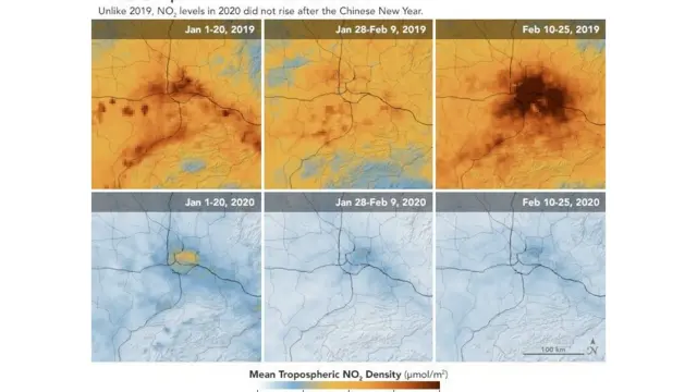 美國太空總署（NASA）稱，中國農曆新年假期常常會帶來空氣污染水平的降低，但是今年的疫情令污染下降持續的時間更長。