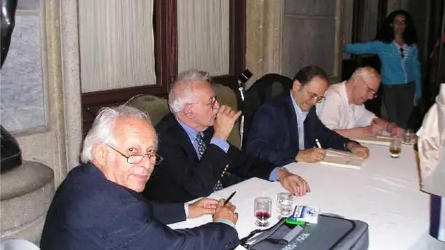 Samir Amin, Immanuel Wallerstein, Giovanni Arrighi, Andre Gunder Frank. Rio de Janeiro, Ağustos 2003