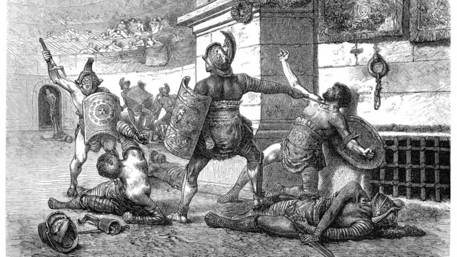 Gladiadores luchando en el Coliseo