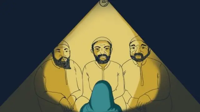 એક બાળકી અને ત્રણ પ્રૌઢનું રેખાચિત્ર