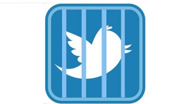 Users circulating an image showing the twitter logo behind bars