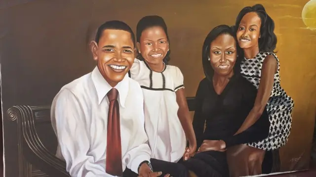 Mchoro wa Rais wa zamani wa Marekani Barrack Obama na familia yake
