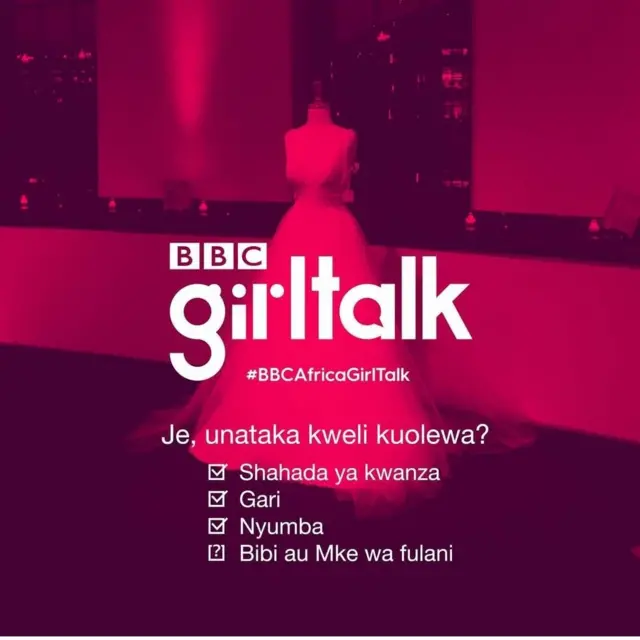 Umri muafaka kuolewa kwa mwanamke ni upi?Dada funguka kwa kutuma mtazamo wako kupitia swahilibbc@gmail.com