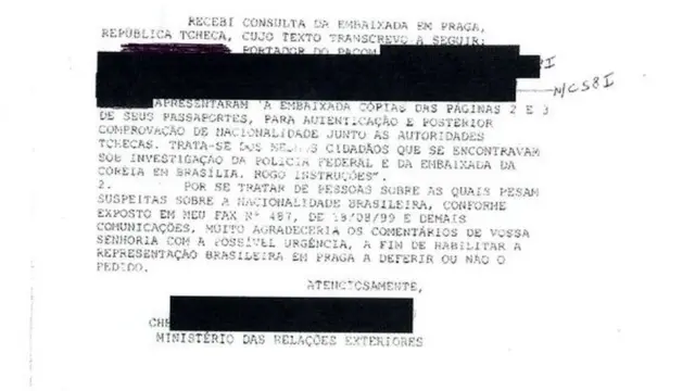 Reprodução documento do MRE