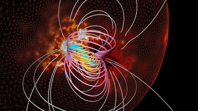 கயிறு போன்ற அமைப்புகளால் உருவான கூண்டுகள், அதற்குள் அடுத்தடுத்த கூண்டுகள்