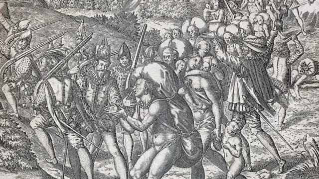 Eslavos indígenas siendo embarcados rumbo a Sevilla.