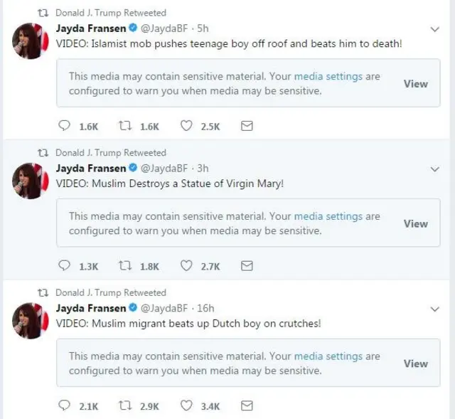 The tweets shared on Trump's timeline