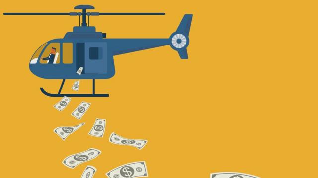 Helicóptero lanzando dinero (dibujo)